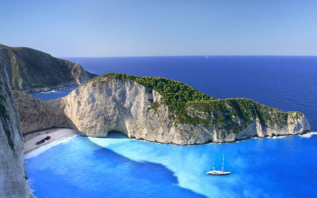 云,岩石,爱奥尼亚海,沉船,海滩,岛,希腊,扎金索斯