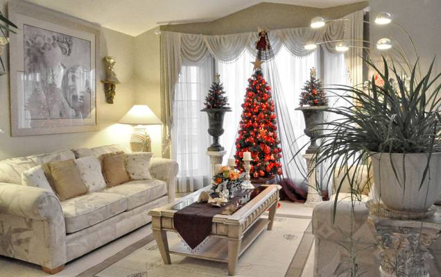 圣诞节,树,客厅,灯,表,假期,新年,图片,沙发,花瓶