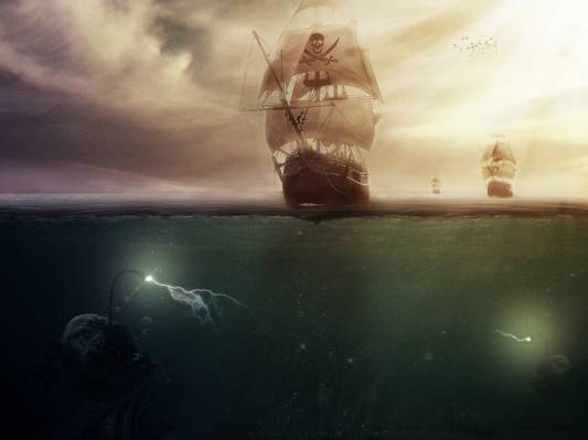 海,海盗,怪物,船