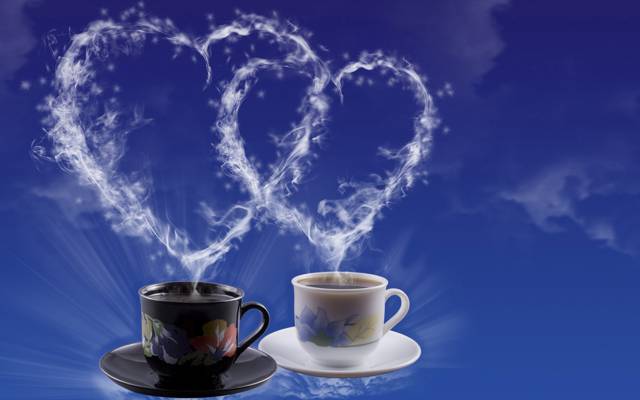 咖啡,心,杯,茶,情侣,心,情人节