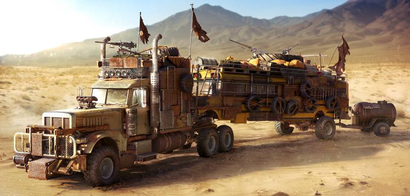 卡车,卡车,沙漠,校车,荒地,后世纪末,沙漠,巴士,后果