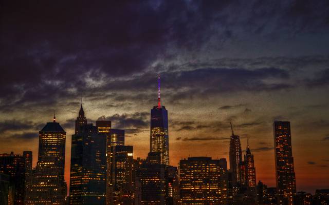 光,曼哈顿,OWTC,纽约,美国,暮光之城,世界贸易中心之一,天空,云,...  - 