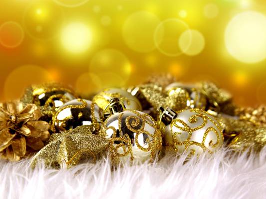 新的一年,假期,黄金球,球,装饰,圣诞节,球