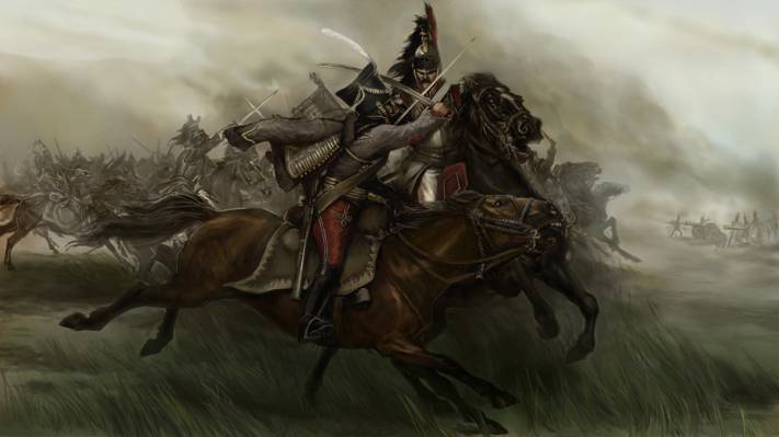 Pencil, Mount & Blade, art, painting, cavalry battle, gouache, wallpaper., The Napoleonic 