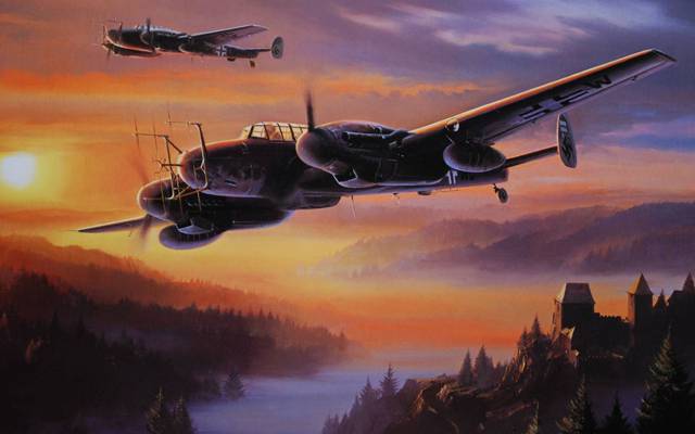 山,雾,夜间战斗机,G-4,城堡,Bf 110,FuG 202/220,列支敦士登,雷达,森林