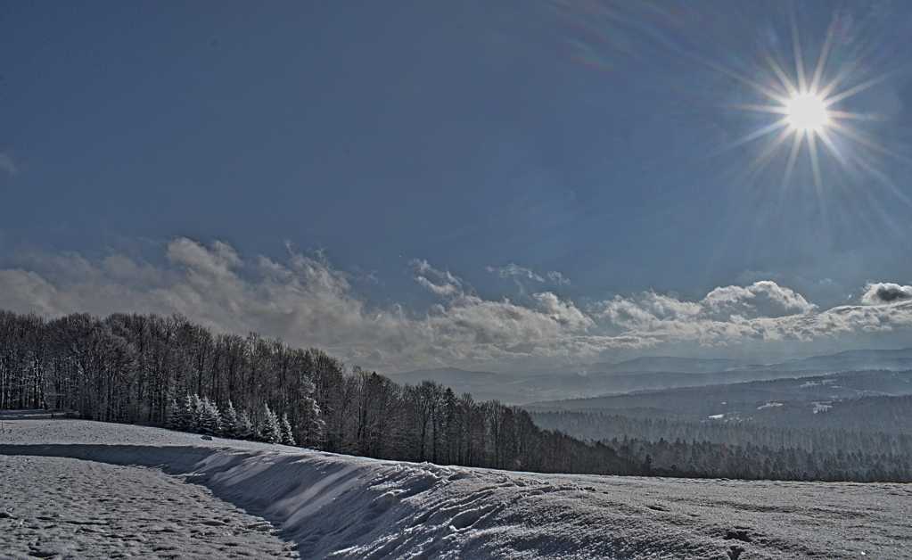 霞光下冬天雪景图片