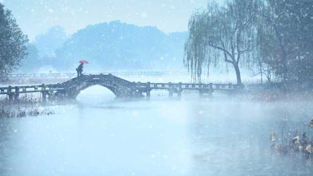 浙江杭州西湖雪景图片