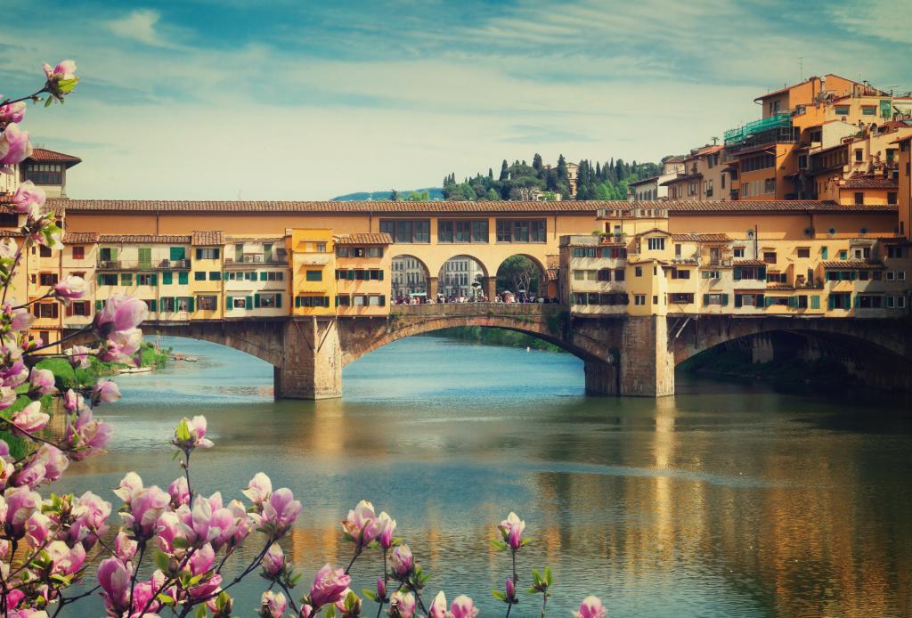 春天,旧桥,查看,意大利,桥,意大利,旅行,开花,欧洲,全景图,佛罗伦萨,城市,城市,...