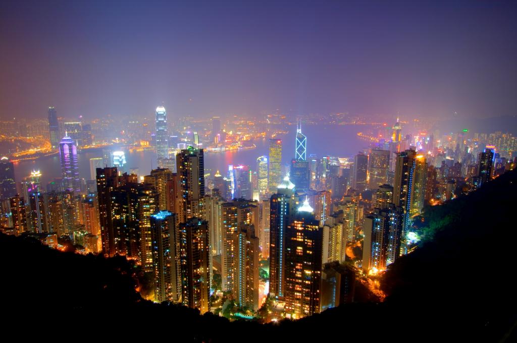 顶视图照片的夜间,维多利亚峰,香港高清壁纸