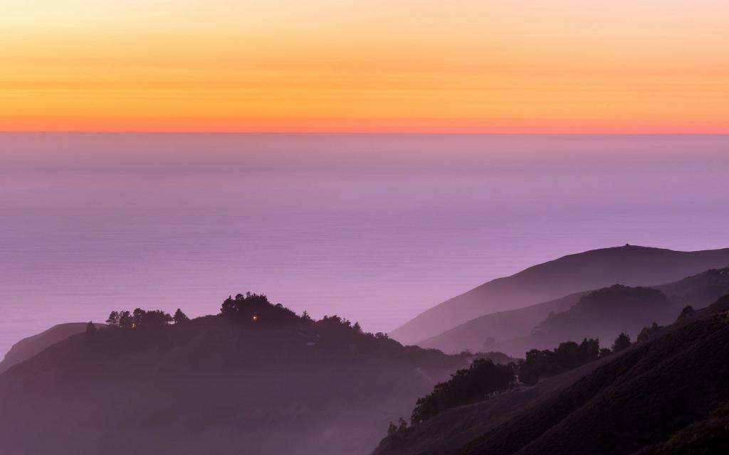 日落,景观,加州,雾,海洋,大苏尔,性质