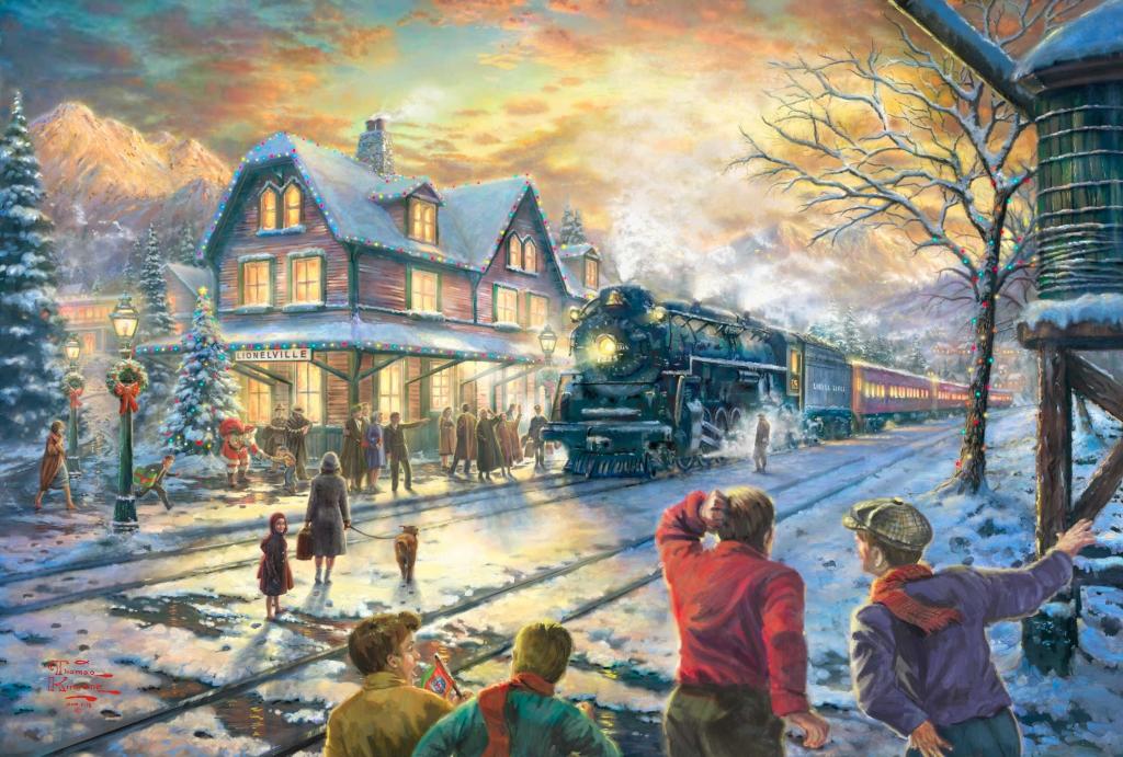 假期,冬天,树,灯,所有船上的圣诞节,莱昂内尔维尔,花环,晚上,火车,铁路,圣诞老人...