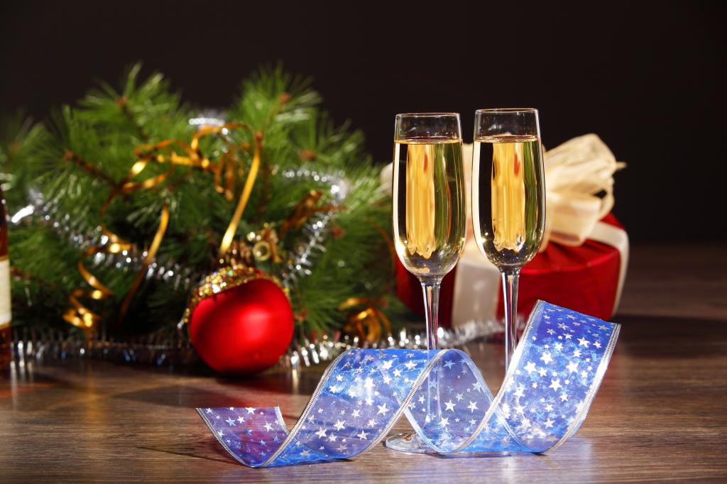 壁纸胶带,框,礼物,树,饮料,圣诞装饰品,球,眼镜,分支机构,香槟
