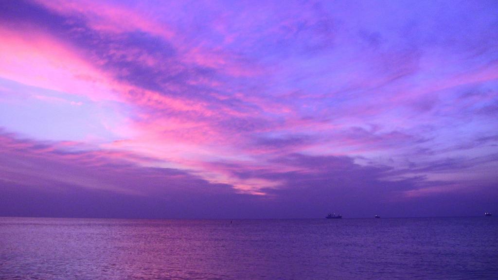 蓝蓝的天空,迈阿密海滩上的紫色云彩高清壁纸