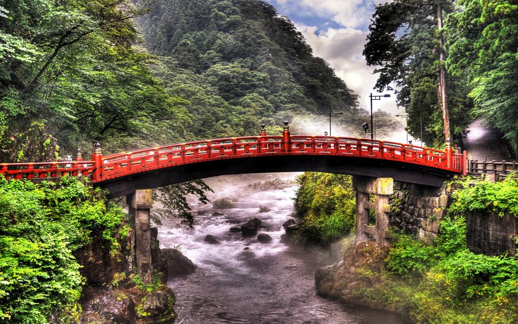 山,桥,树,日本,河,绿色,东京,为,石头