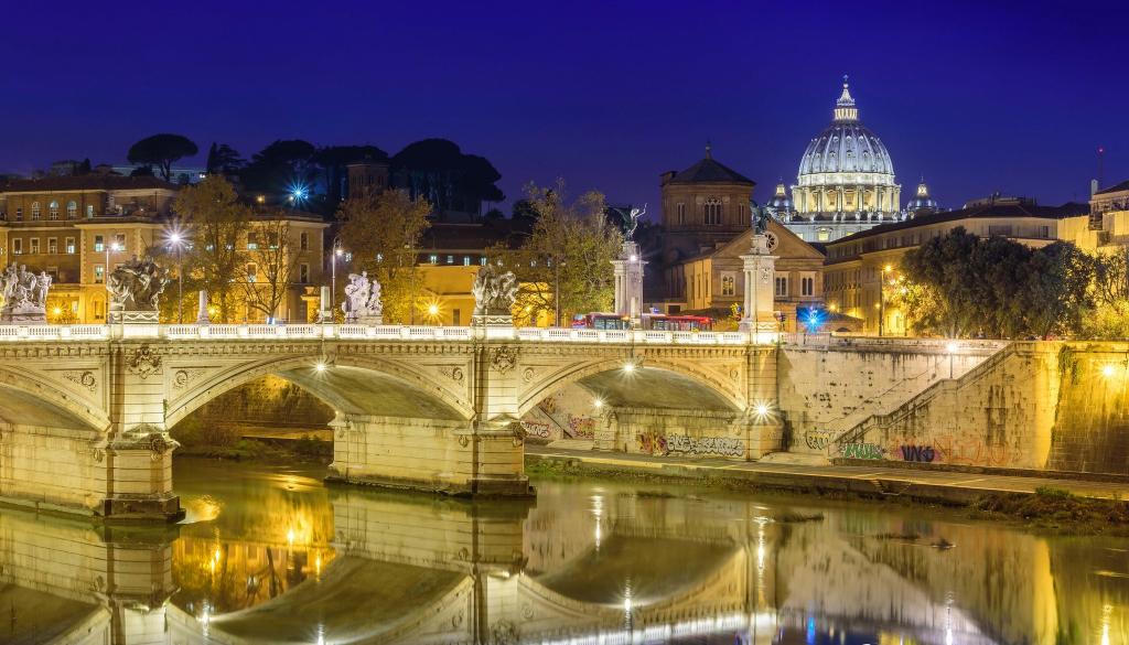 壁纸桥,意大利,灯,晚上,罗马,圣彼得大教堂,台伯河,河