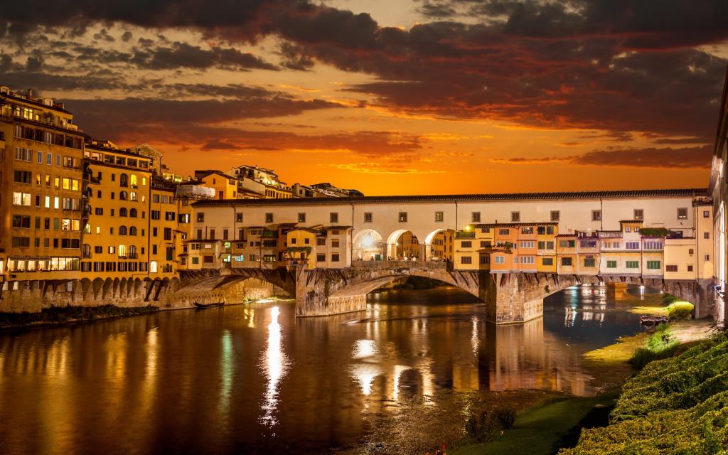 老桥,亚诺河,威尼斯,佛罗伦萨,城市,城市,夜,灯,灯,佛罗伦萨,建筑,...