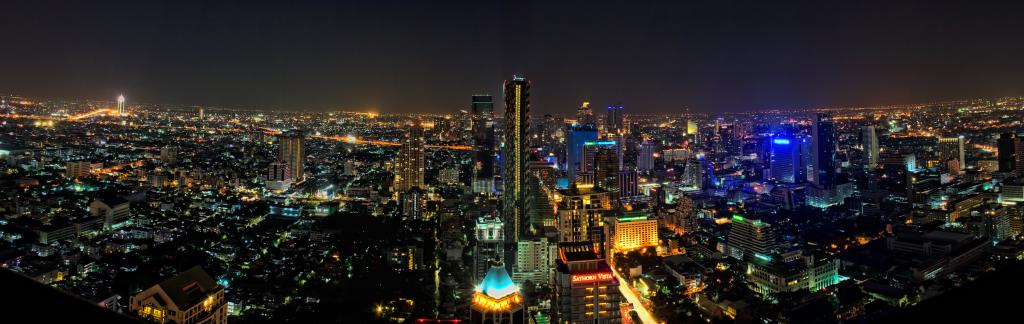 城市建筑在夜间,曼谷高清壁纸的鸟瞰图