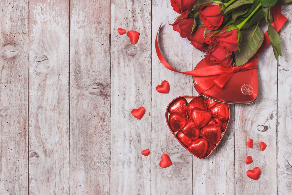 红玫瑰,情人节那天,爱,巧克力,玫瑰,浪漫,礼物,心,糖果,心,红色