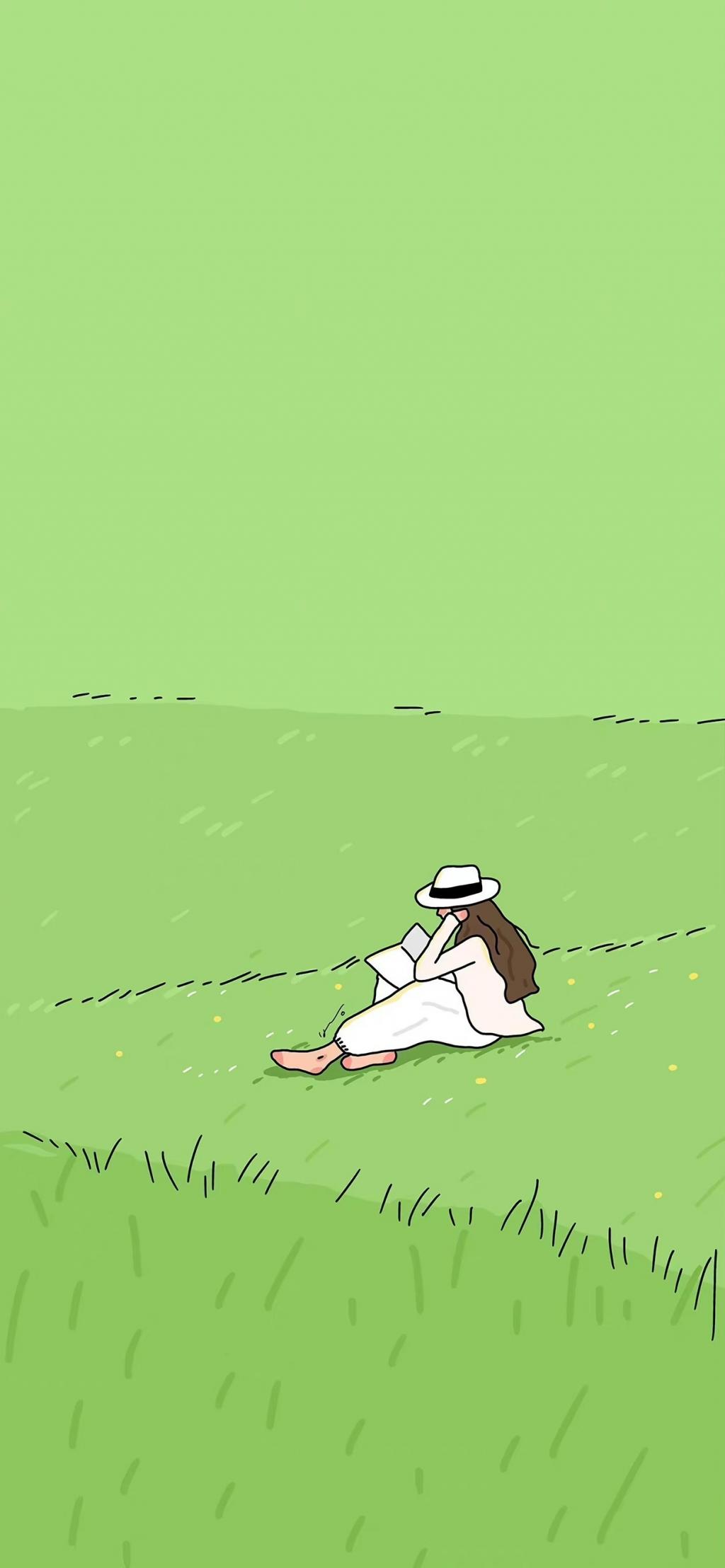 草原上阅读的少女