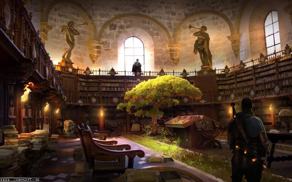 树,人,书,雕像,镣铐国王宿舍,图书馆