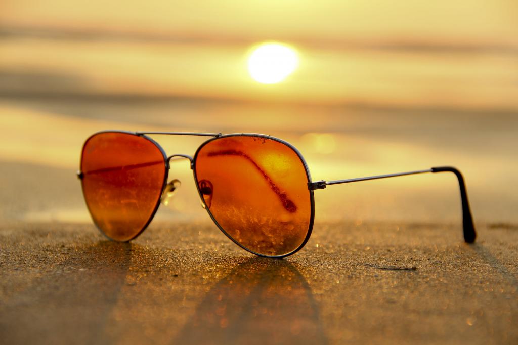 日落,海滩,太阳镜,沙子高清壁纸