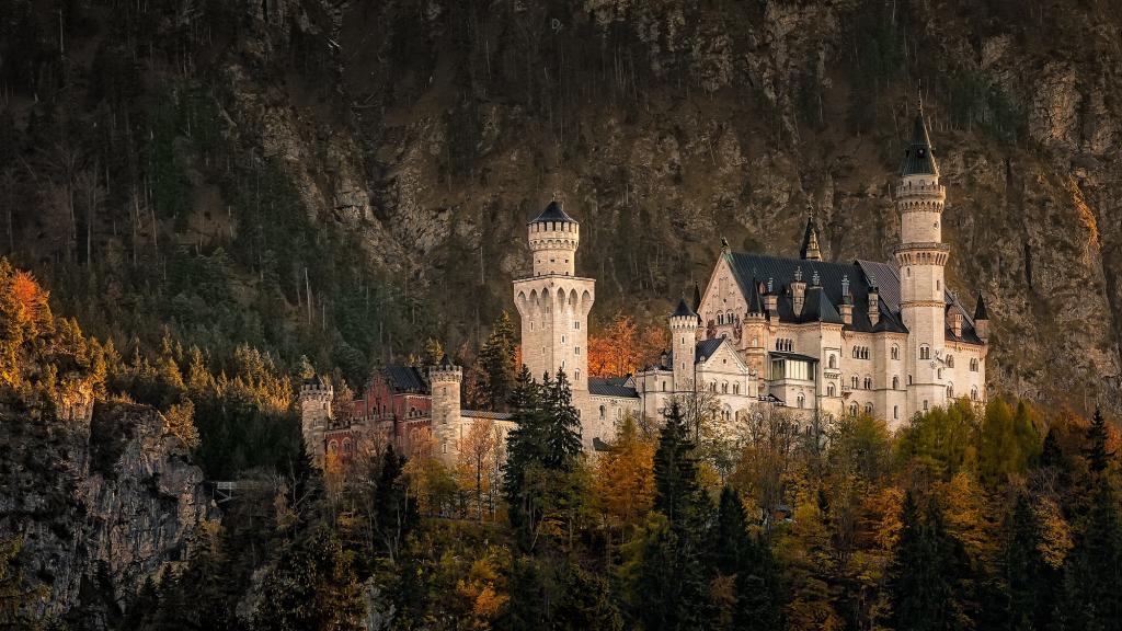 西南巴伐利亚,11月,德国,岩石,秋天,森林,新天鹅堡