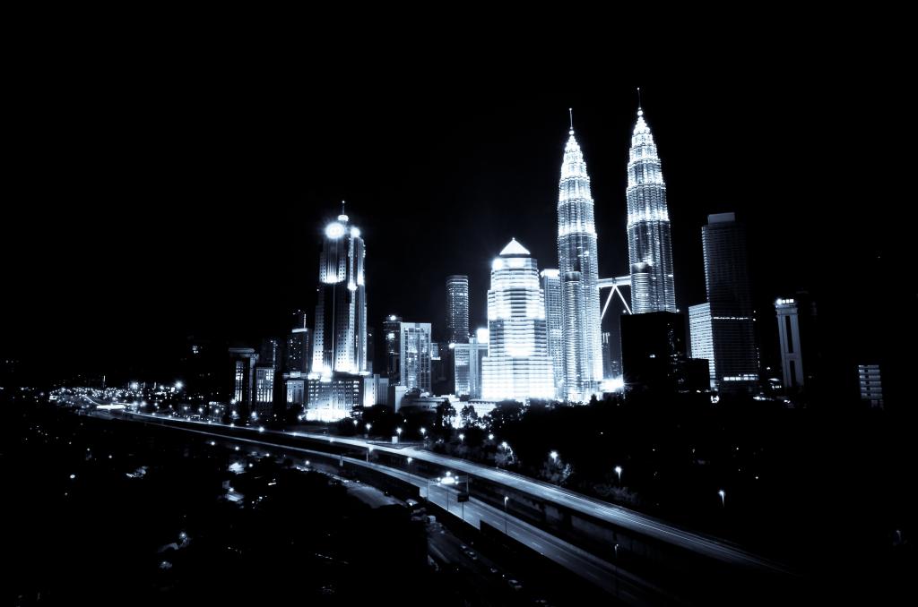 在夜间高清壁纸期间新加坡天际线的风景摄影