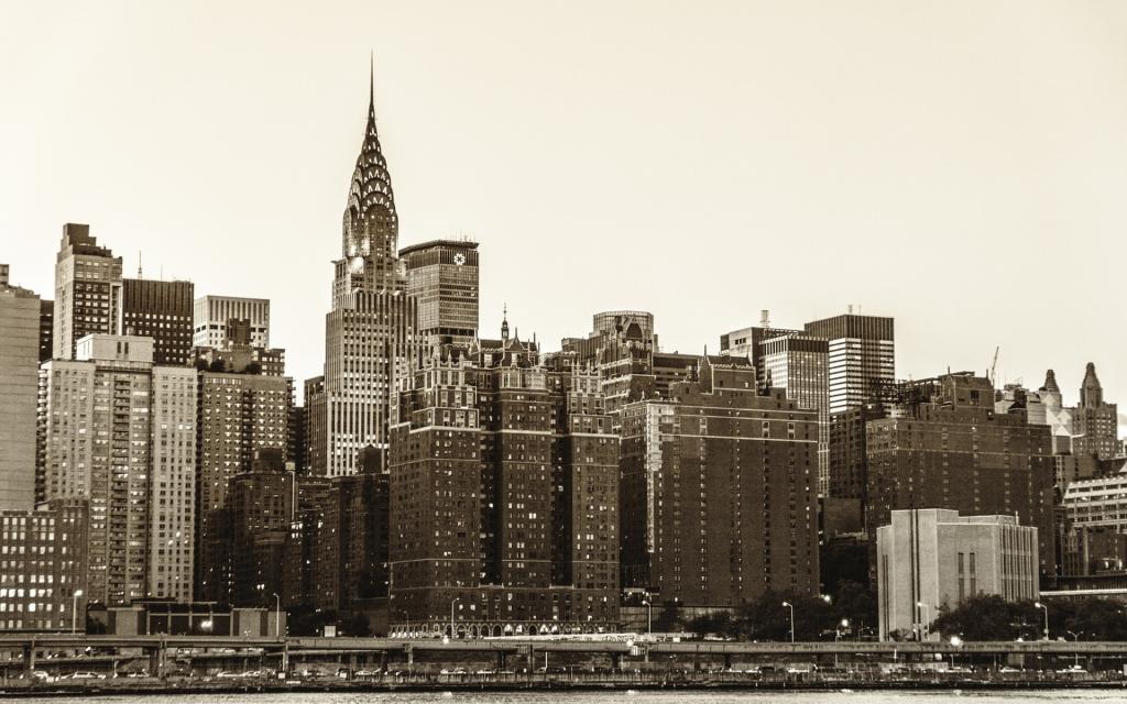 曼哈顿,东河,摩天大楼,纽约市,克莱斯勒大厦,城市,克莱斯勒大厦,建筑,河流,新...