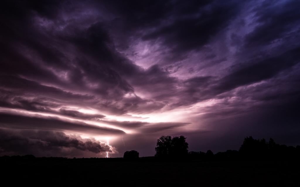 风暴,云,闪电,傍晚,天空,田野,紫色