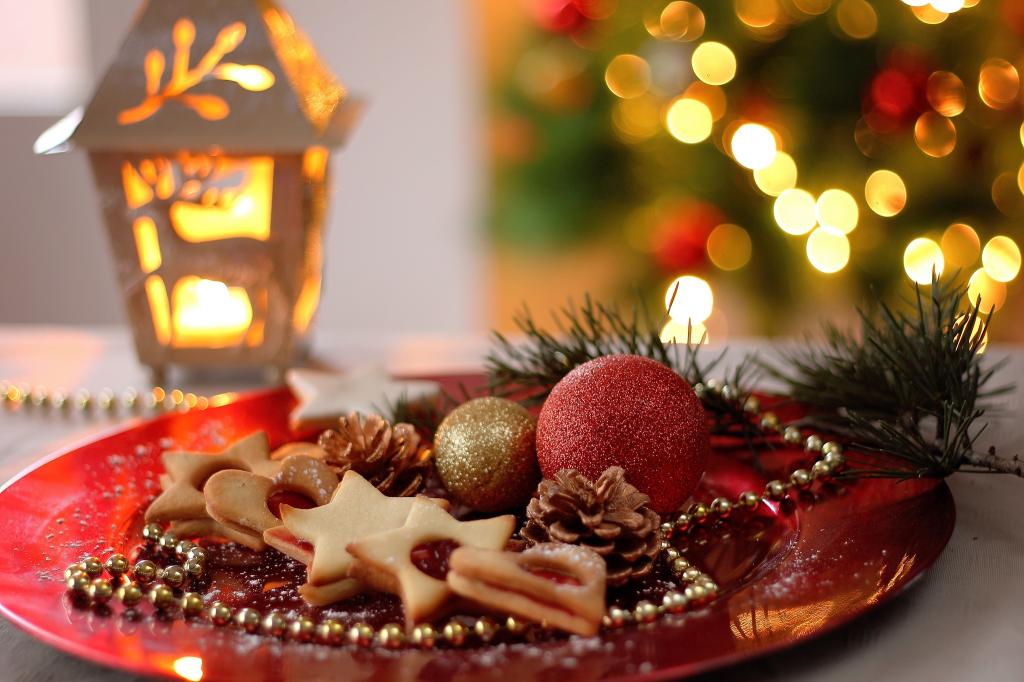 新年,假期,蛋糕,球,颠簸,饼干,盘子,手电筒,圣诞节,圣诞节