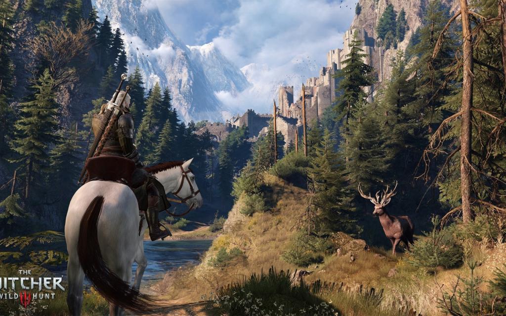 Rivia的Geralt,顶部,树木,鹿,卡尔Morhen,要塞,巫师3：狂猎,森林,...