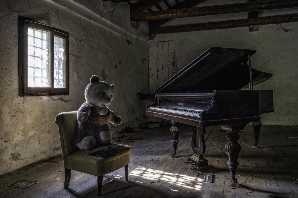 钢琴,椅子,熊
