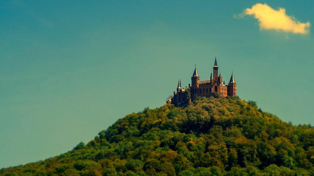 山,墙,德国,树木,Hohenzollern城堡,塔,天空,森林