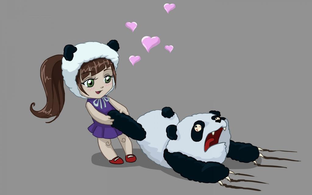 女孩,熊,恐怖,艺术,心,熊猫,爱,可怜的熊猫