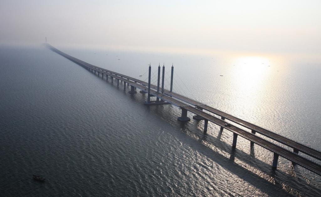 青岛桥,胶州湾,胶州湾大桥,山东省,青岛,反思,最长的桥梁,中国,... ...  - 