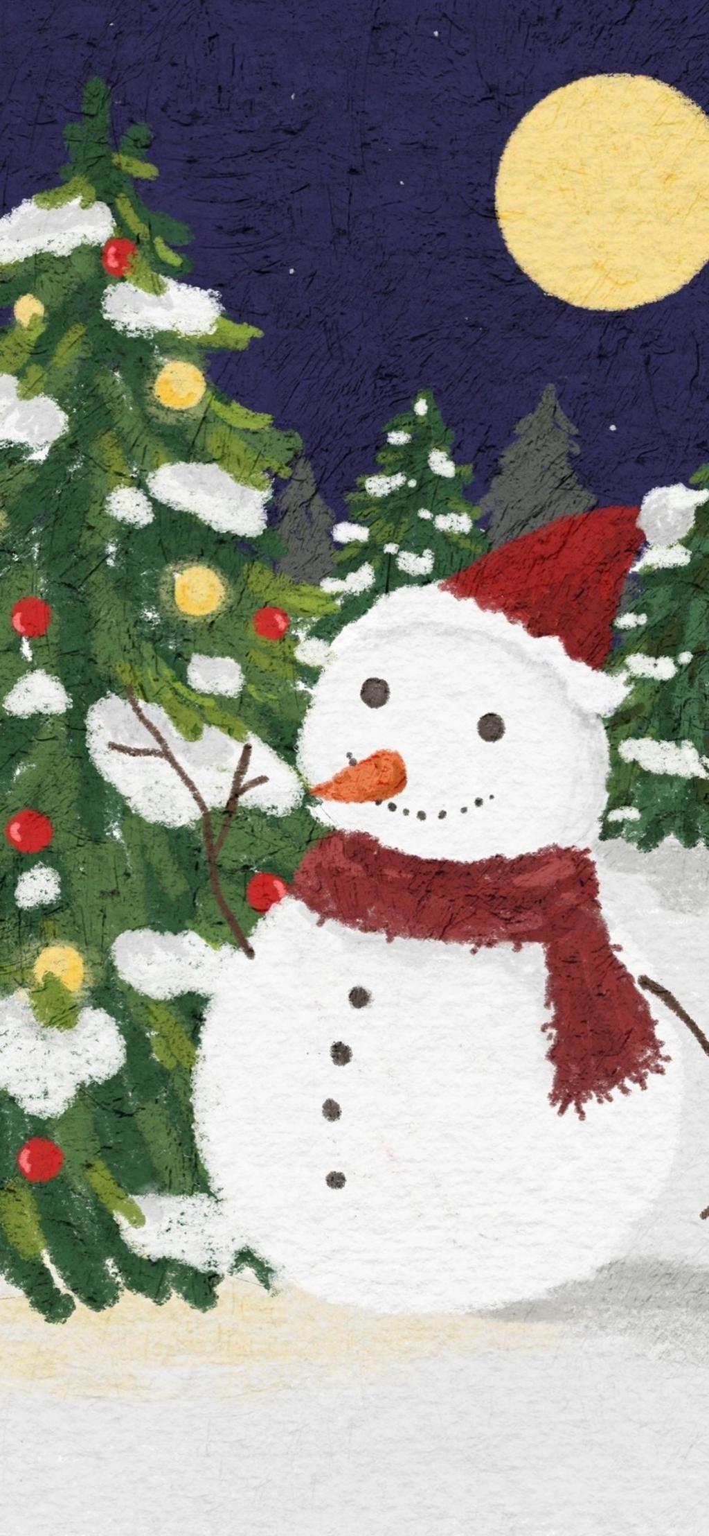 圣诞小雪人油画壁纸