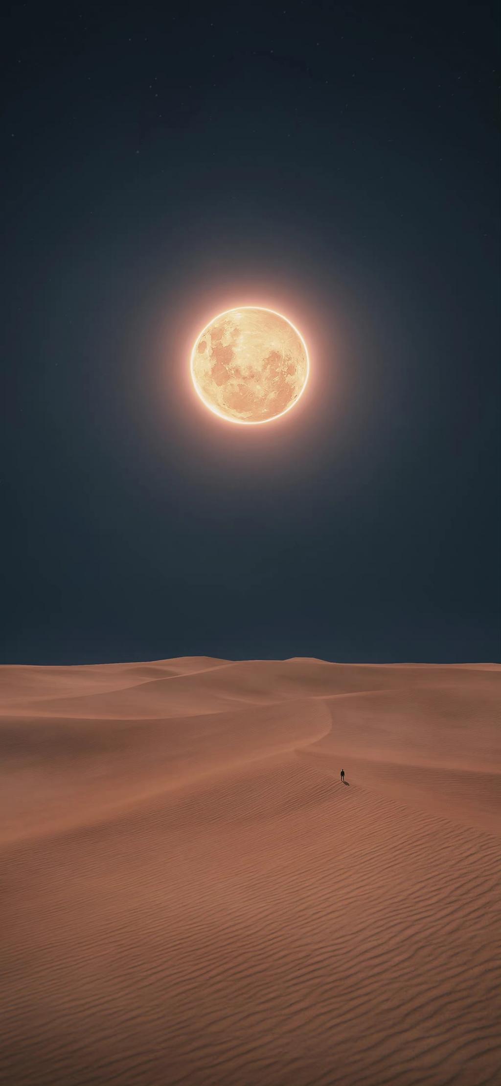 沙漠上的高清圆月