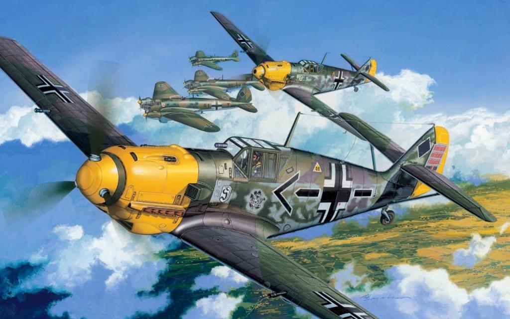 壁纸Bf -109Е-4,中队准将,第26战斗机中队施拉格特,空军,JG26 Schlageter,埃米尔,埃米尔,...
