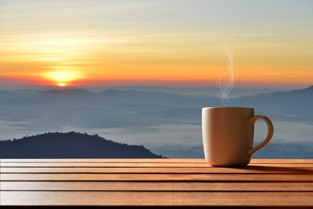咖啡,咖啡杯,黎明,盅,早上好,热,早上