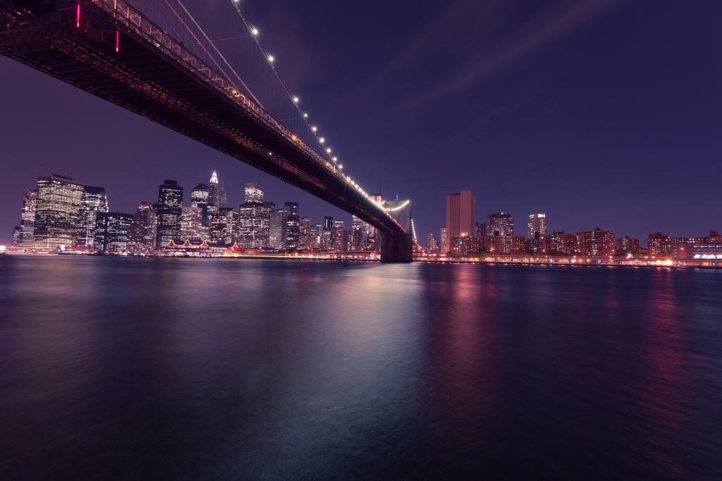 曼哈顿,摩天大楼,布鲁克林大桥,布鲁克林大桥,曼哈顿,城市,灯光,纽约市,东河,...  - 