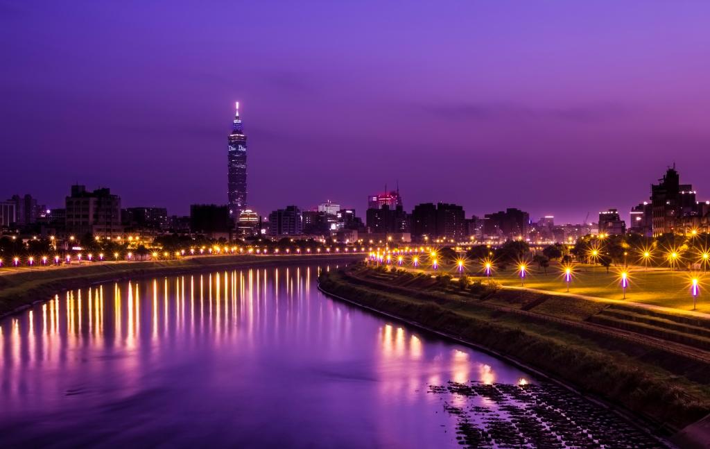 Reflection, China, purple, Taipei, city, lamp, tower, night, clove, Taiwan, Hutong, river, light, China-