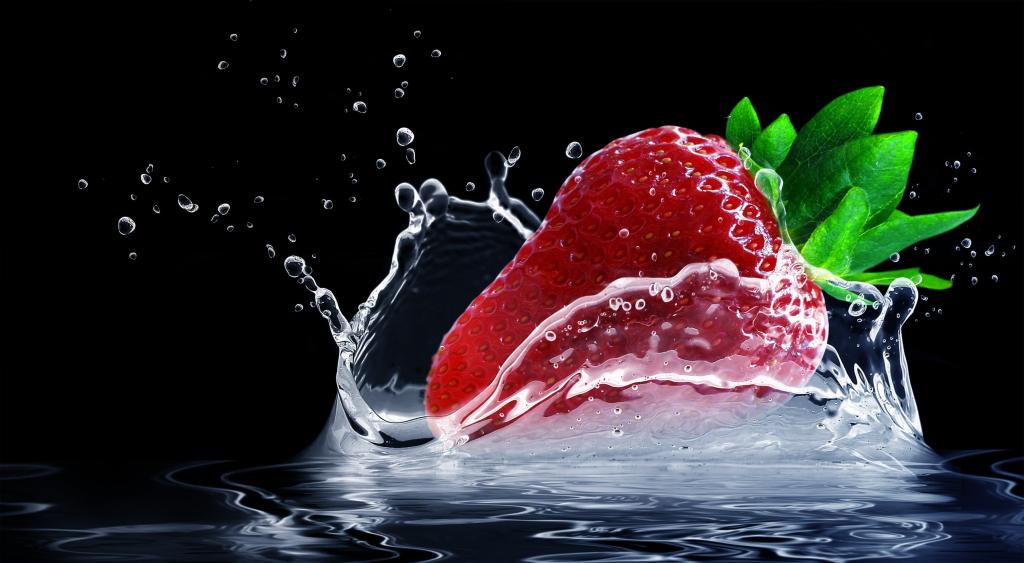 红草莓与水滴摄影高清壁纸