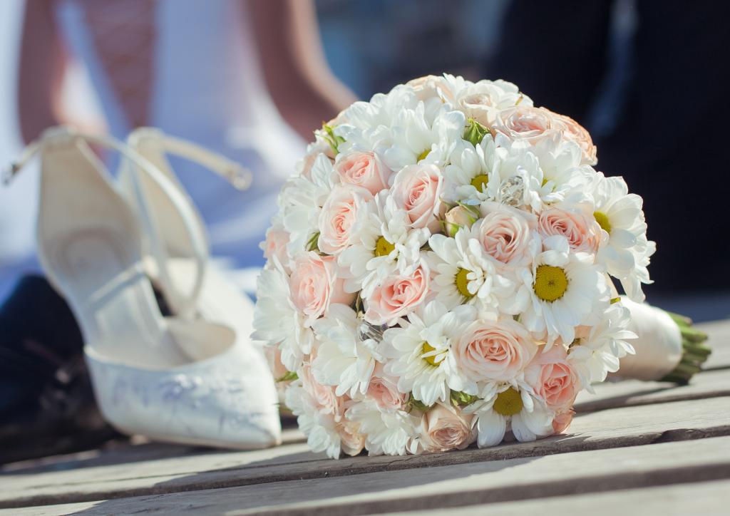 鲜花,鲜花,婚礼,鞋子,花束,花束,玫瑰,婚礼