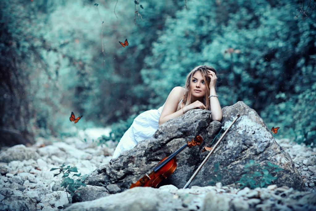 蝴蝶,弓,小提琴,Alessandro Di Cicco,女孩
