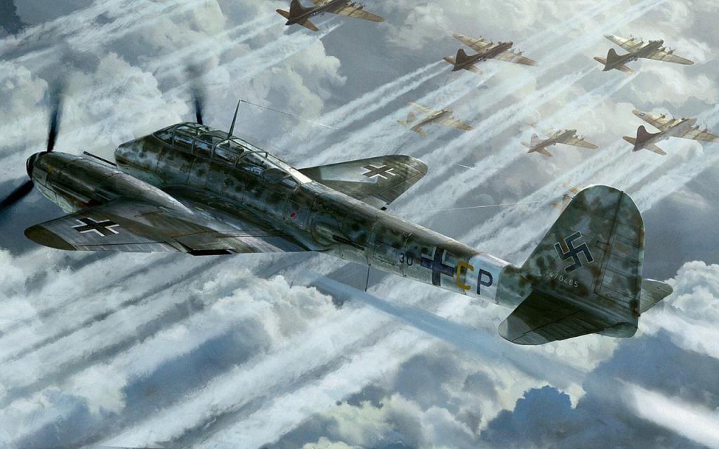 壁纸艺术,大黄蜂,Me.410,德国重型战斗轰炸机,梅塞施密特,Hornisse,图,B  -  17