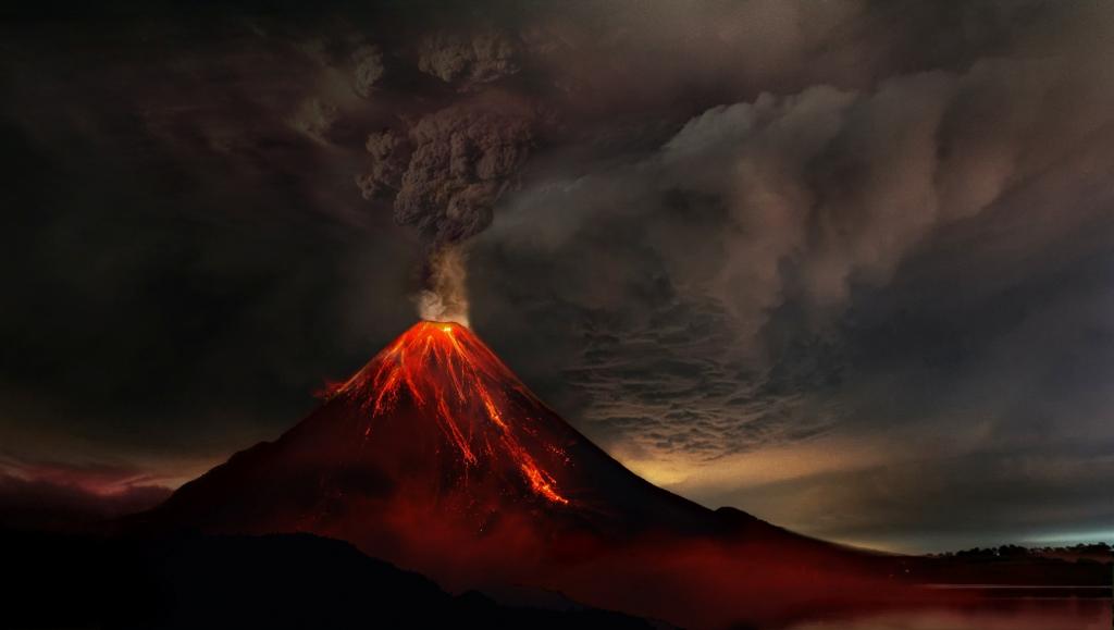 火山,熔岩,火山,烟雾,山峰的爆发