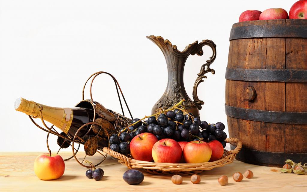 壁纸桶,葡萄,篮子,坚果,水果,苹果,投手,香槟