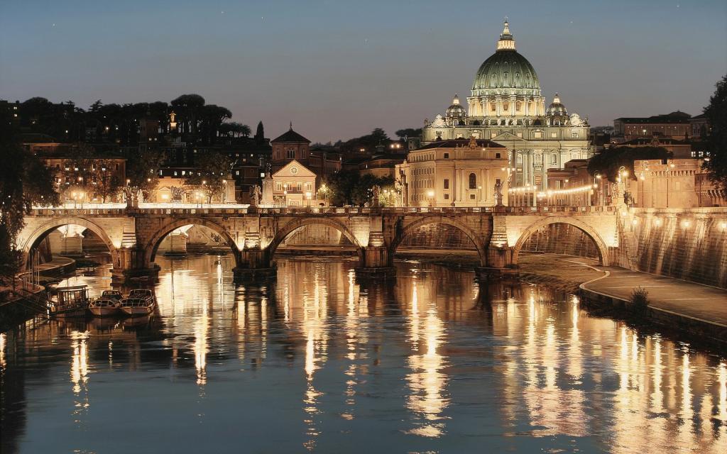 桥,意大利,艺术,城市,灯光,罗德大通,罗马,圣彼得大教堂,台伯河,大教堂,...