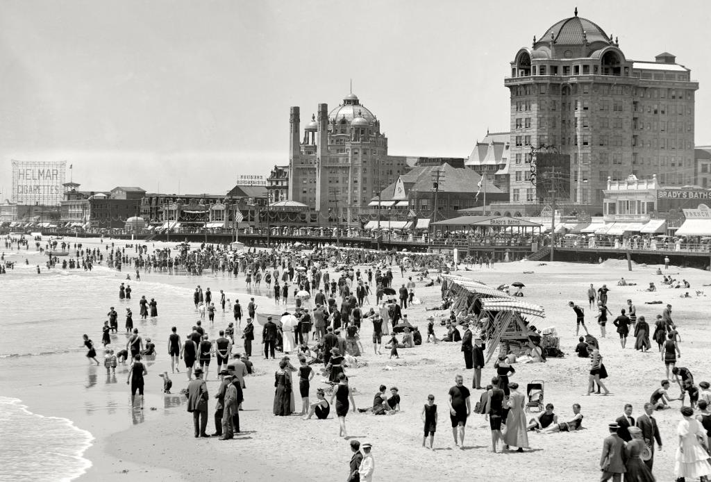 美国,海滩,人,岸,1915年,复古,海