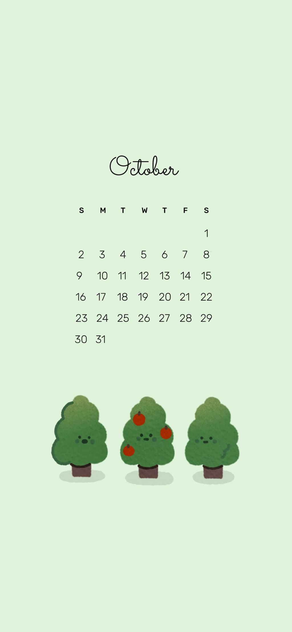 三棵小树2022年10月手机日历